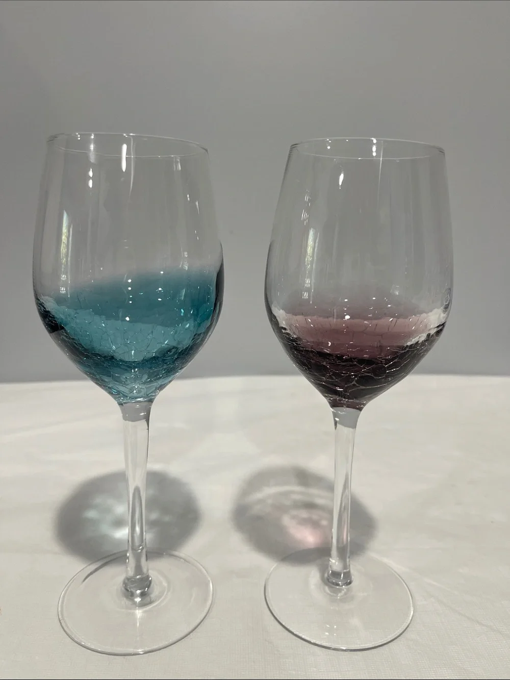Pier 1 blue and amethyst purple crackle 12 oz Wine Glasses set of 2